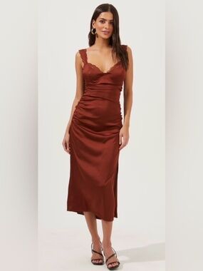 Astr Rust Alva Lace-Trimmed Bustier Midi Dress NEW Size Small Satin Party